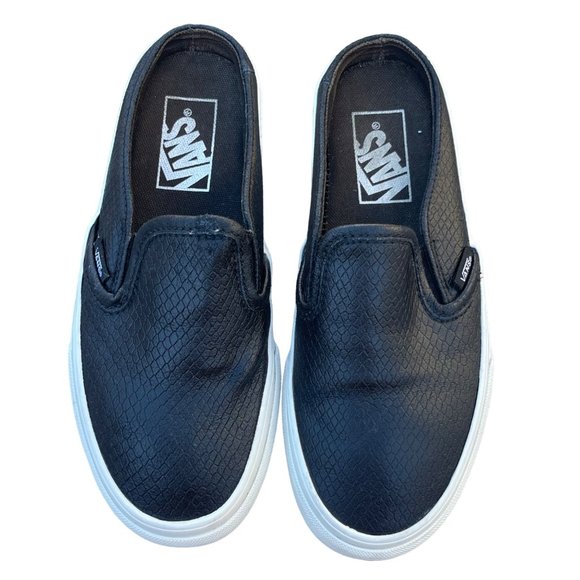 Vans Unisex W-5.5/M-4 Black Leather Snake Print Mules Casual Low Top Slip-Ons - Picture 1 of 7